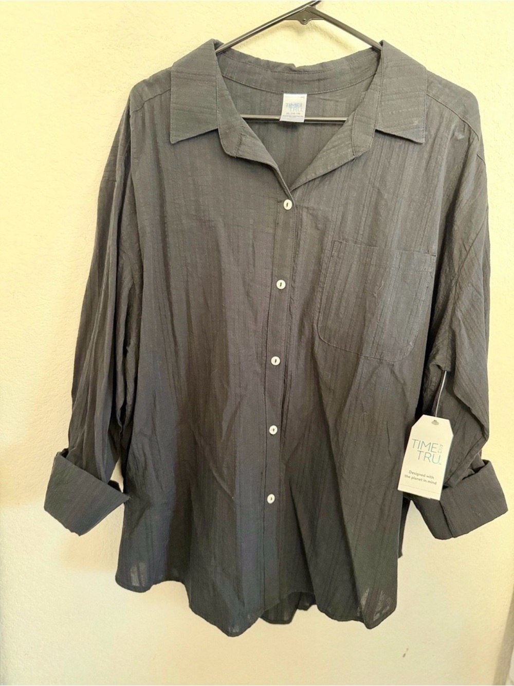 Time and Tru Gray Women's Button-Up Blouse